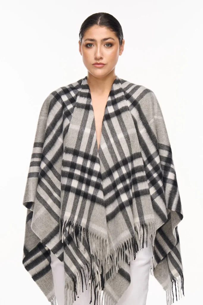 Cashmere Cape Exclusive Design DC Classic Grey Poncho 100% Pure Cashmere 