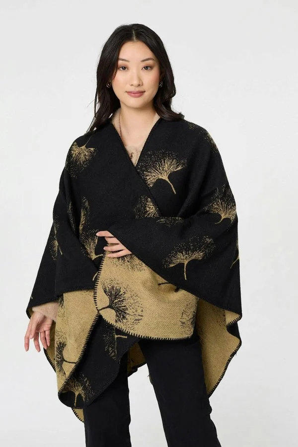 Izabel London Printed Open Front Oversized Poncho 
