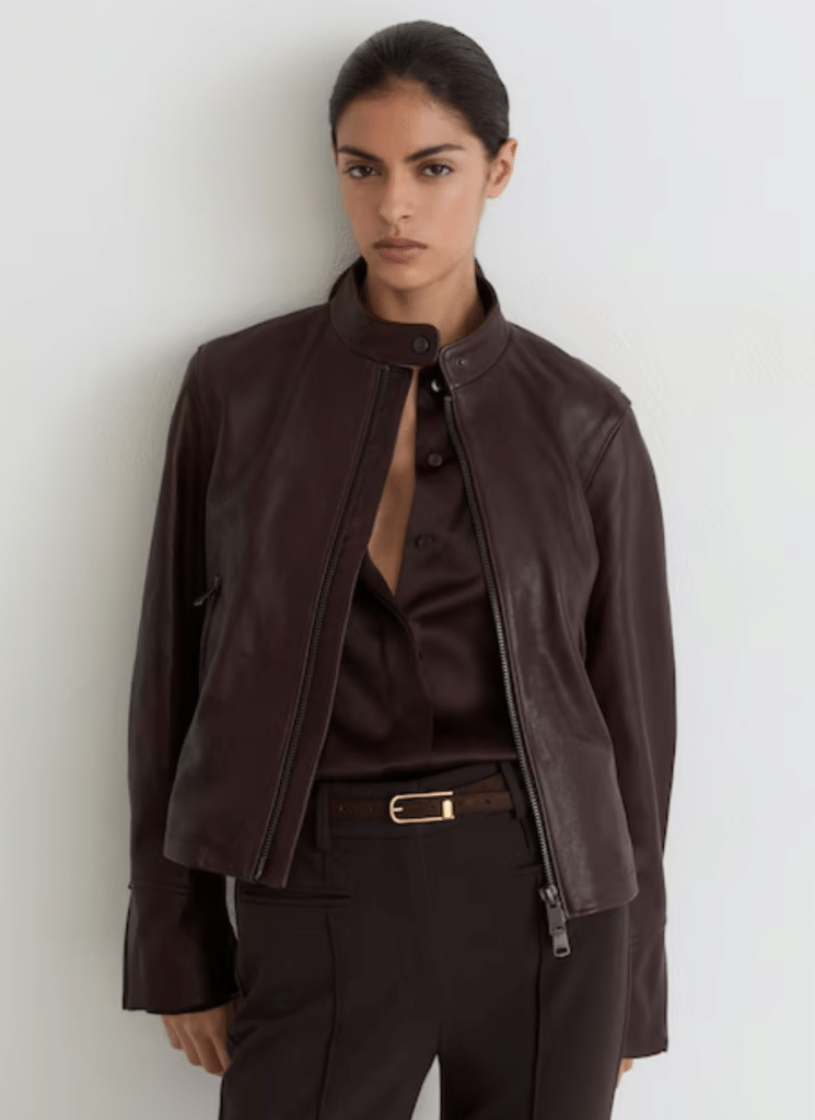 Leather Biker Jacket in Burgundy Red