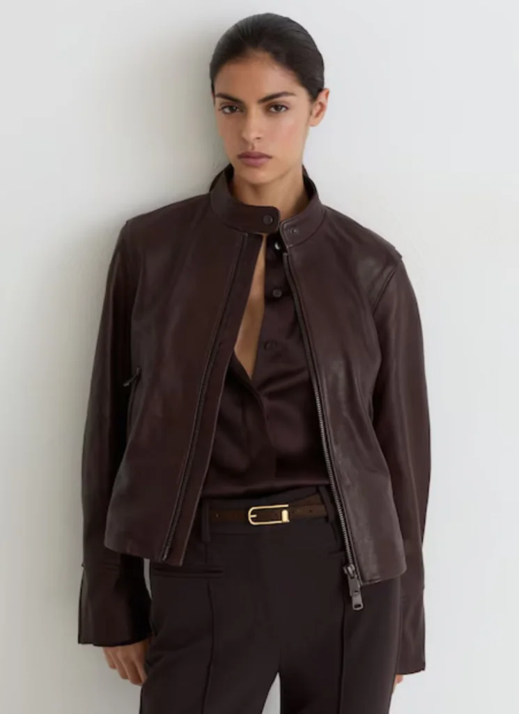 Leather Biker Jacket in Burgundy Red