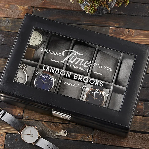 Timeless Message Personalized Vegan Leather 10 Slot Watch Box