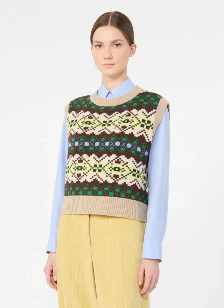 Jacquard wool yarn gilet - GREEN