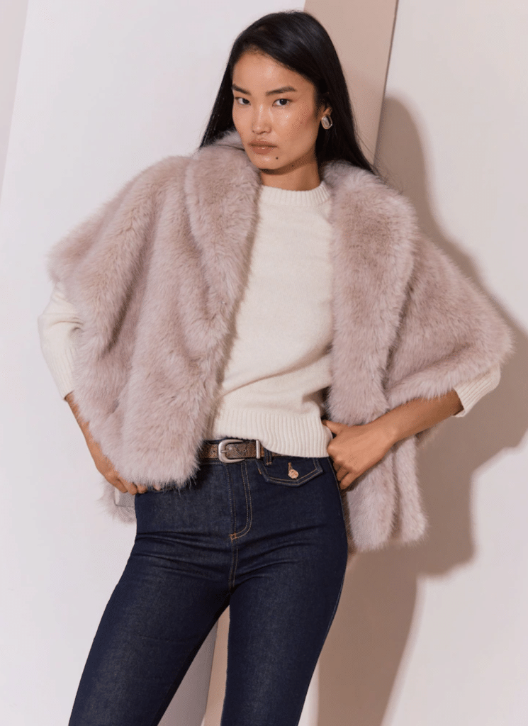 Lipsy Cream Faux Fur Cape Poncho 