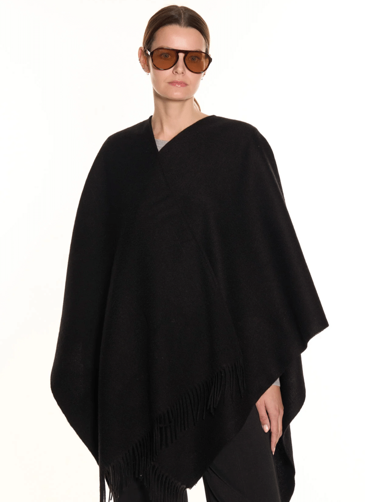 Plain Cape Black Poncho 100% Pure Lambswool 