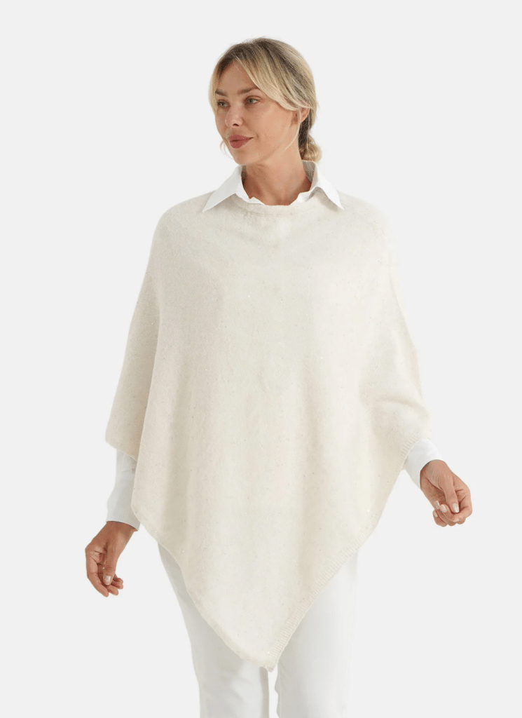 La Marey Women's Cashmere Touch Sequin Knitted Poncho 