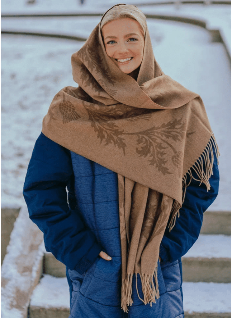Double Thistle Camel Stole 100% Pure Lambswool 