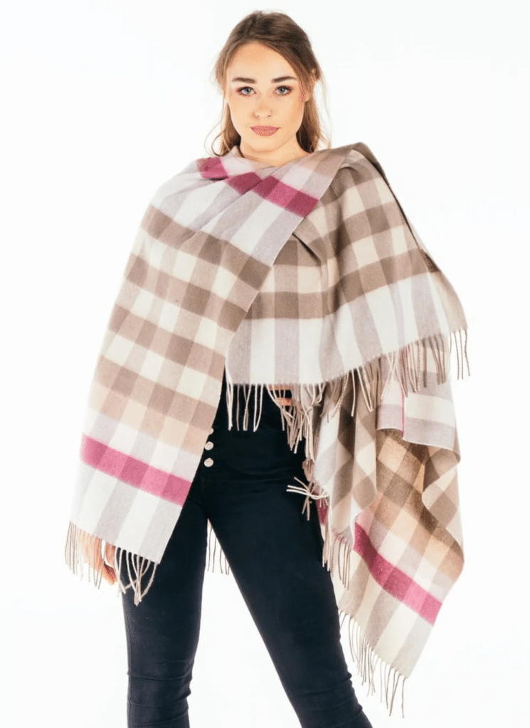 Pink Check Stole 100% Pure Lambswool 