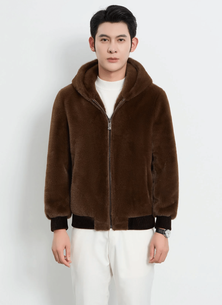 Men's Hooded Fur Jacket Exclusive Design - Brown 