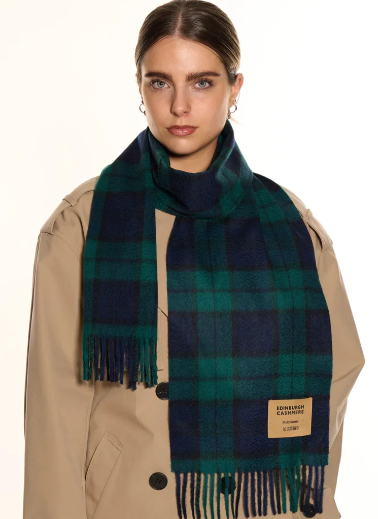 100% Pure Cashmere Scarf Design Black Watch Tartan - Small Size