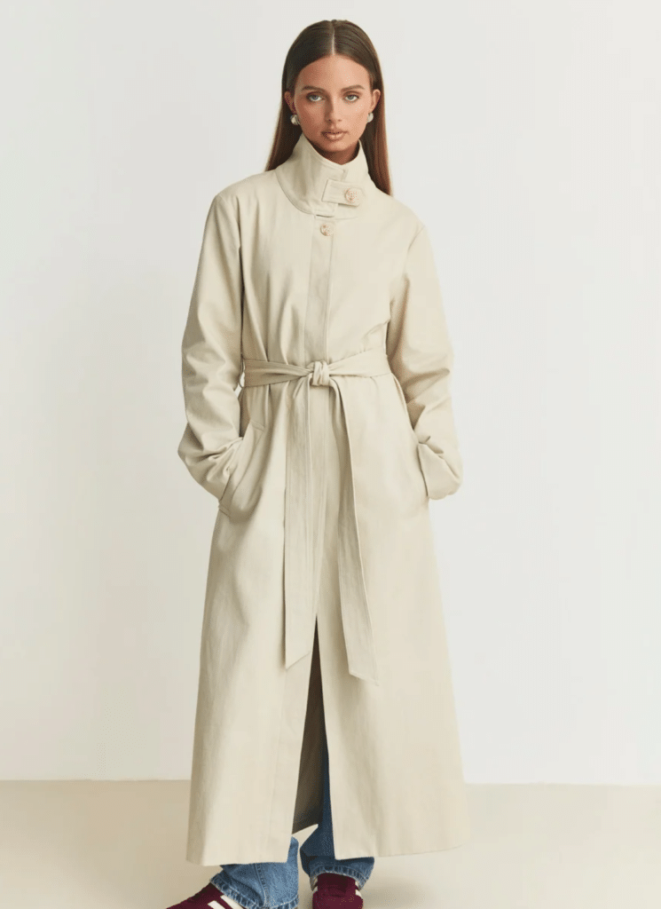 Tie-Belt Cotton Trench Coat