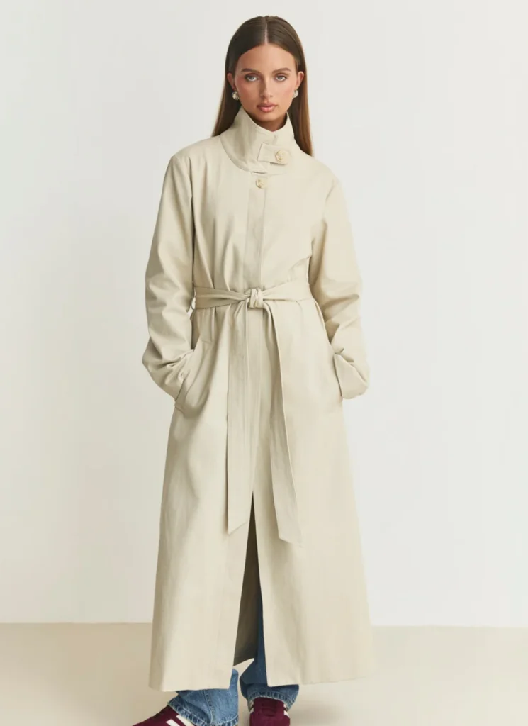 Tie-Belt Cotton Trench Coat