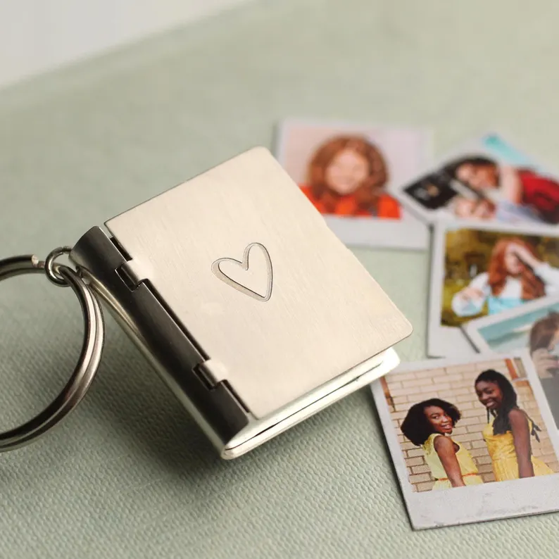 Personalized Photo Album Keyring: Silver Polaroid Locket, Engraved Gift, LKGP-61